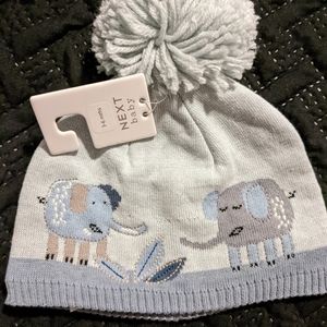 Blue Knitted Elephant Print Baby Hat